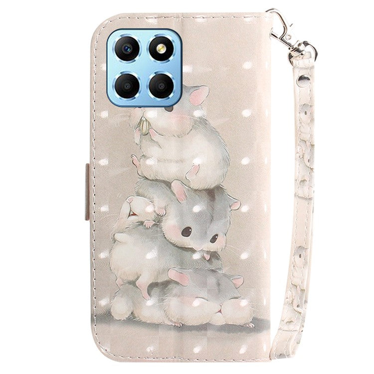 PU Leather Case for Honor X8 5G Protective Shell Wallet Phone Flip Cover with Strap - Stacking Squirrels
