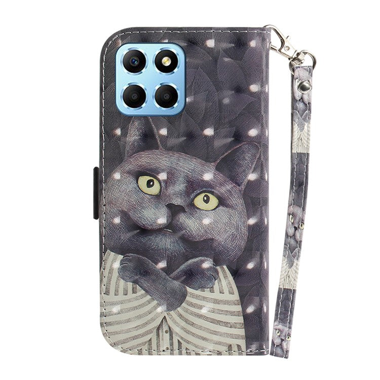 PU Leather Case for Honor X8 5G Protective Shell Wallet Phone Flip Cover with Strap - Embracing Cat