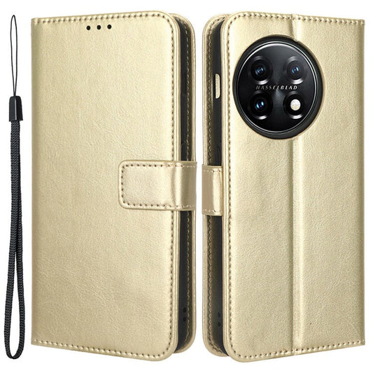 For OnePlus Ace 2 5G / 11R 5G PU Leather Wallet Flip Stand Cover Crazy Horse Texture Phone Case - Gold