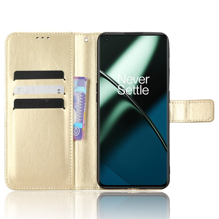 For OnePlus Ace 2 5G / 11R 5G PU Leather Wallet Flip Stand Cover Crazy Horse Texture Phone Case - Gold