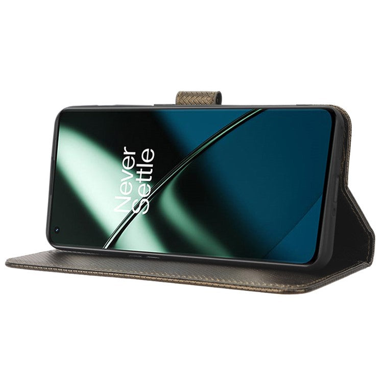 For OnePlus 11R 5G / Ace 2 5G Diamond Texture Stand Cover PU Leather Wallet Shockproof Phone Case - Brown