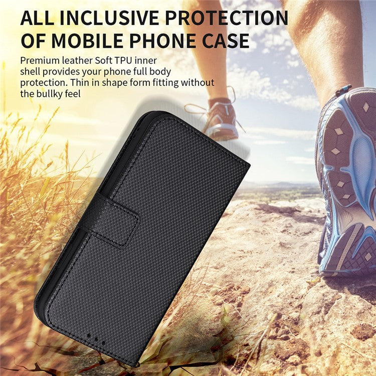 For OnePlus 11R 5G / Ace 2 5G Diamond Texture Stand Cover PU Leather Wallet Shockproof Phone Case - Brown