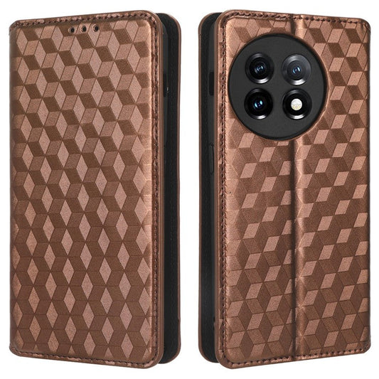 For OnePlus Ace 2 5G / 11R 5G Wallet Stand Phone Case PU Leather Imprinted Rhombus Pattern Phone Cover - Brown