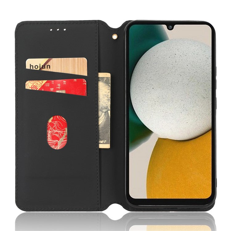 For Samsung Galaxy A24 4G (162.1 x 77.6 x 8.3mm) Cell Phone Case Imprinted Rhombus Pattern Wallet Stand Leather Phone Cover - Silver
