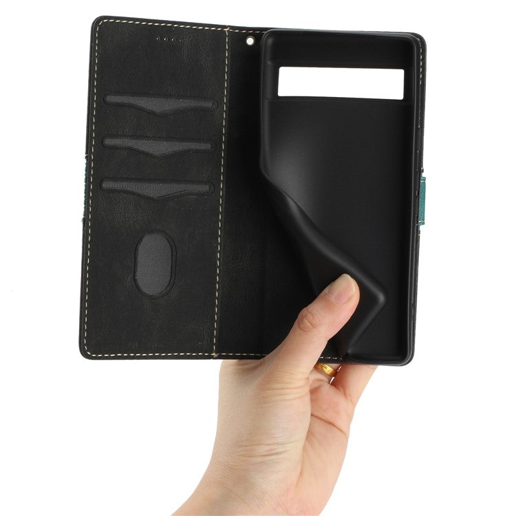 Grid Splicing PU Leather Phone Case for Google Pixel 7a , Stand Wallet Phone Case with Strap - Black