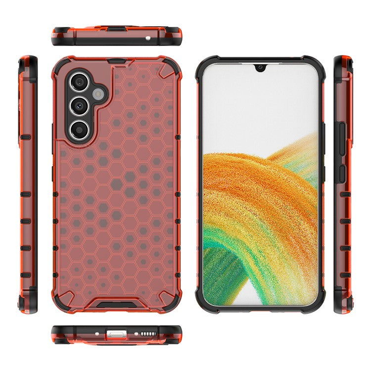 For Samsung Galaxy A54 5G Honeycomb Texture TPU+PC Phone Case Shockproof Back Cover - Red