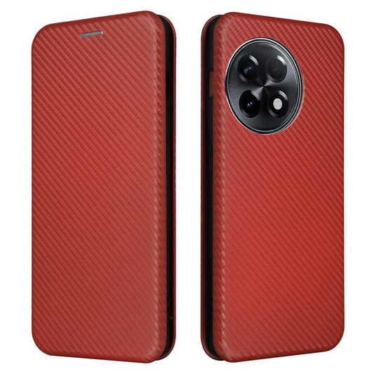 For OnePlus Ace 2 5G / 11R 5G Card Holder Phone Cover Carbon Fiber Texture Leather Phone Stand Case - Brown