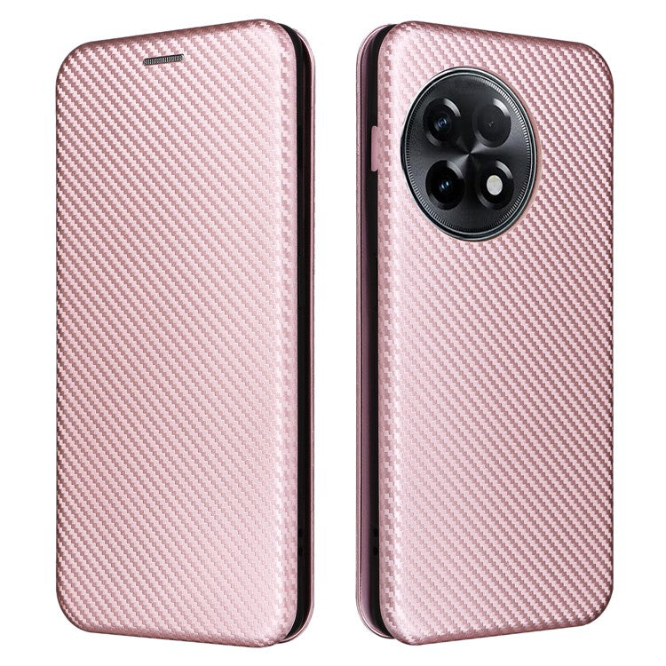 For OnePlus Ace 2 5G / 11R 5G Card Holder Phone Cover Carbon Fiber Texture Leather Phone Stand Case - Rose Gold