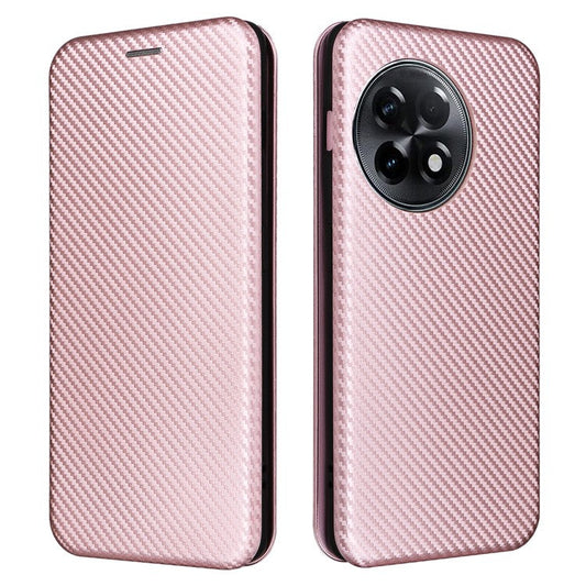 For OnePlus Ace 2 5G / 11R 5G Card Holder Phone Cover Carbon Fiber Texture Leather Phone Stand Case - Rose Gold