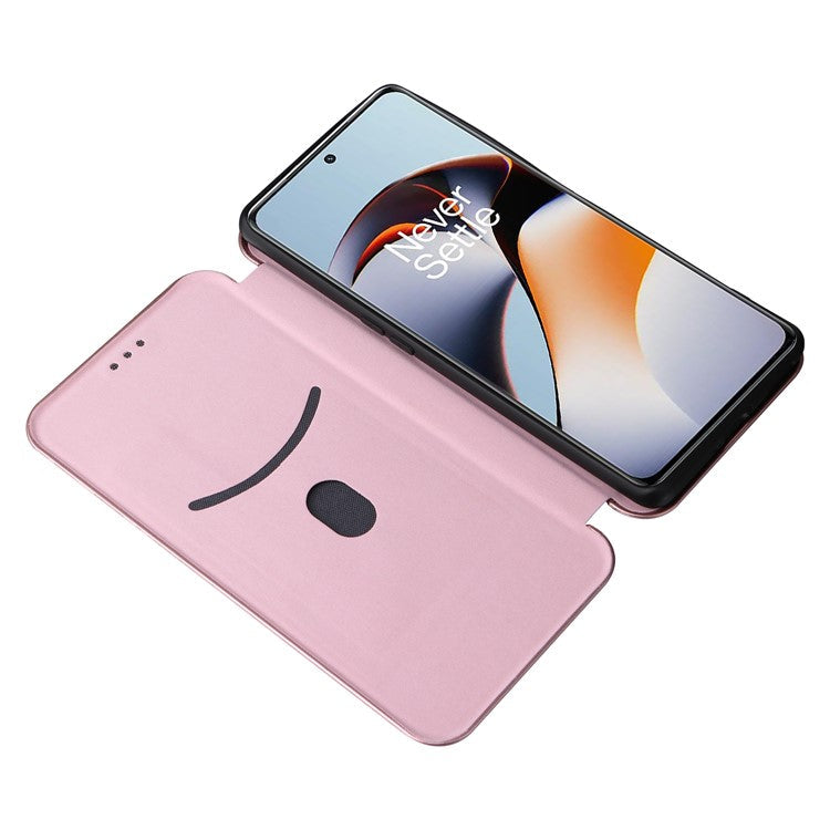 For OnePlus Ace 2 5G / 11R 5G Card Holder Phone Cover Carbon Fiber Texture Leather Phone Stand Case - Rose Gold