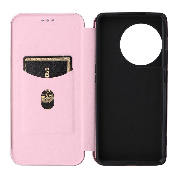 For OnePlus Ace 2 5G / 11R 5G Card Holder Phone Cover Carbon Fiber Texture Leather Phone Stand Case - Rose Gold