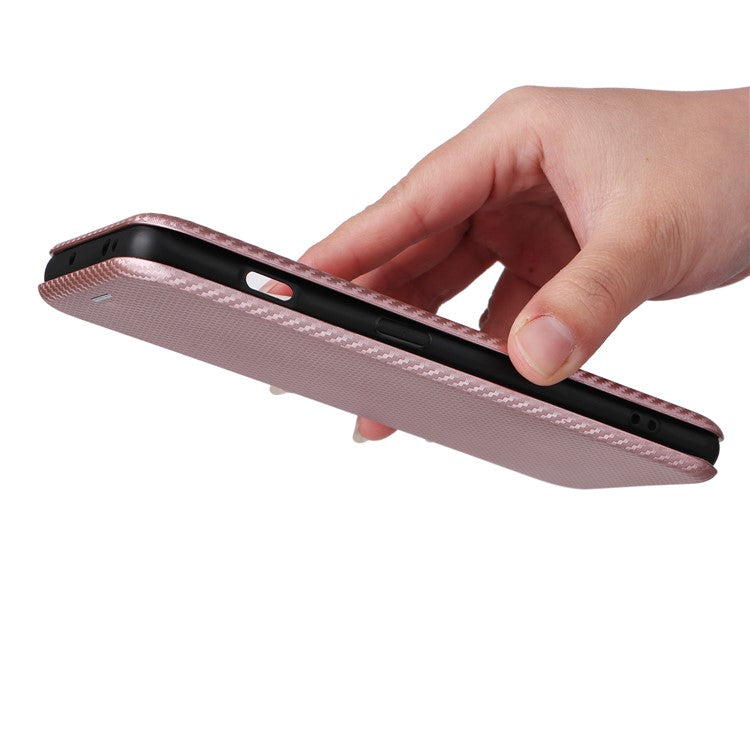 For OnePlus Ace 2 5G / 11R 5G Card Holder Phone Cover Carbon Fiber Texture Leather Phone Stand Case - Rose Gold