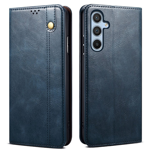 For Samsung Galaxy M14 5G Wallet Waxy Crazy Horse Texture Leather Phone Case Stand Cell Phone Cover - Blue