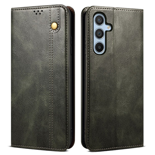 For Samsung Galaxy M14 5G Wallet Waxy Crazy Horse Texture Leather Phone Case Stand Cell Phone Cover - Green