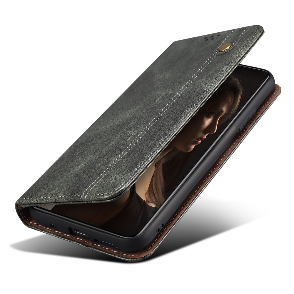 For Samsung Galaxy M14 5G Wallet Waxy Crazy Horse Texture Leather Phone Case Stand Cell Phone Cover - Green