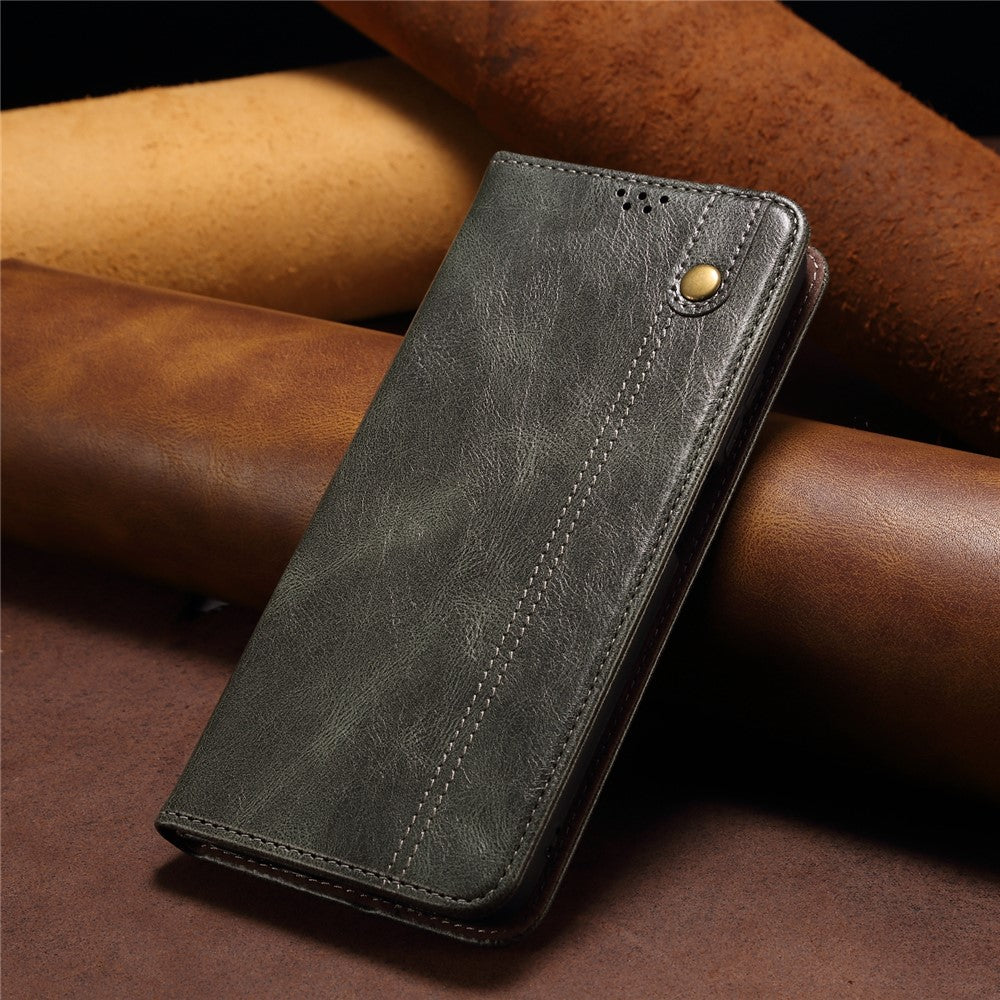 For Samsung Galaxy M14 5G Wallet Waxy Crazy Horse Texture Leather Phone Case Stand Cell Phone Cover - Green