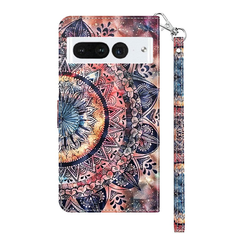 For Google Pixel 7 Pro 5G PU Leather Phone Case 3D Pattern Printing Flip Stand Wallet Shell - Color Mandala