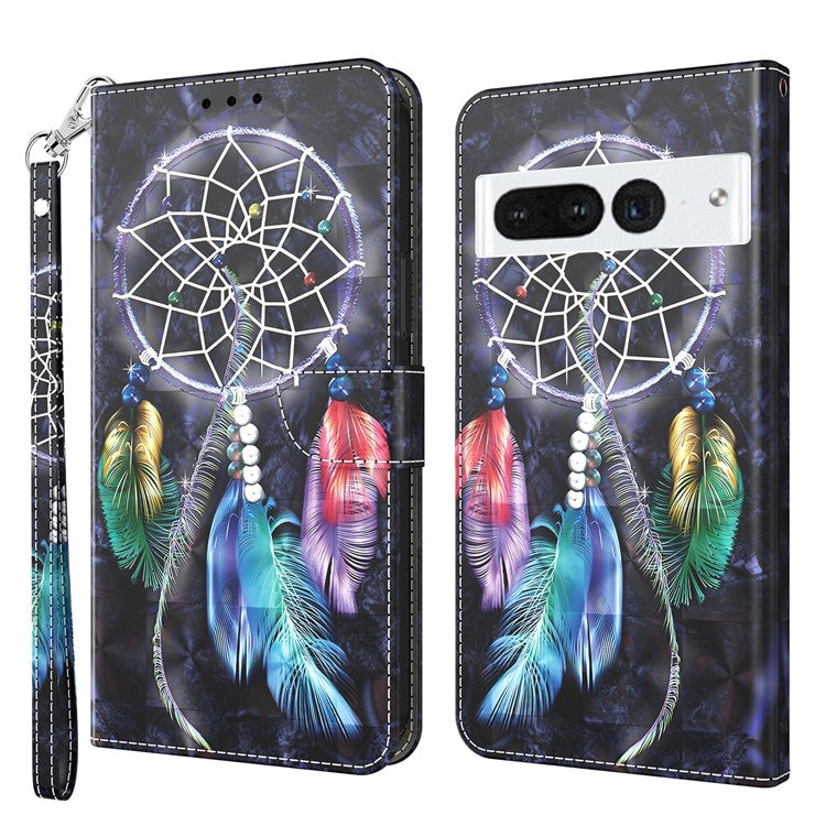 For Google Pixel 7 Pro 5G PU Leather Phone Case 3D Pattern Printing Flip Stand Wallet Shell - Dream Catcher