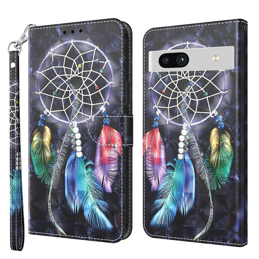 For Google Pixel 7a PU Leather Stand Wallet Shockproof Cover 3D Pattern Printing Phone Case - Dream Catcher