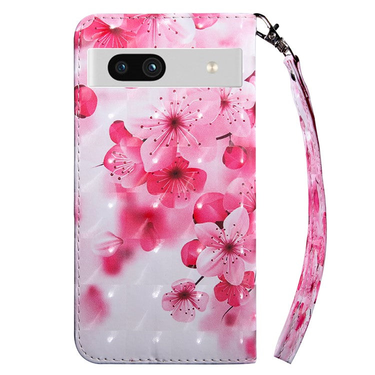 For Google Pixel 7a PU Leather Stand Wallet Shockproof Cover 3D Pattern Printing Phone Case - Red Flower