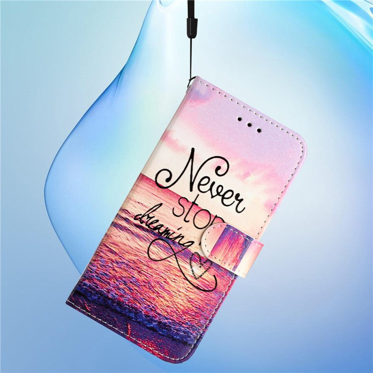 For Samsung Galaxy A32 5G PU Leather Wallet Cover Stand Pattern Printing Flip Phone Case - Never Stop Dreaming