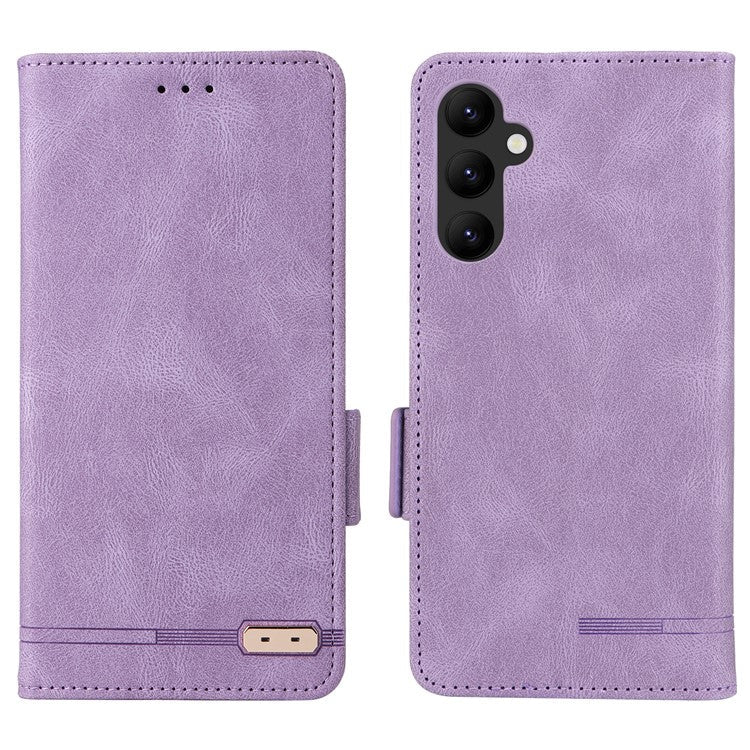 For Samsung Galaxy A24 4G (162.1 x 77.6 x 8.3mm) Cell Phone Case Hardware Decor PU Leather Stand Wallet Phone Cover - Purple