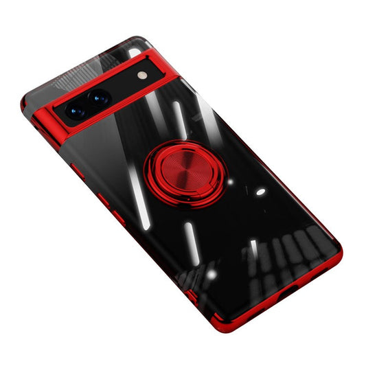 For Google Pixel 7a Ring Kickstand Electroplating TPU Phone Case Anti-drop Back Cover - Red