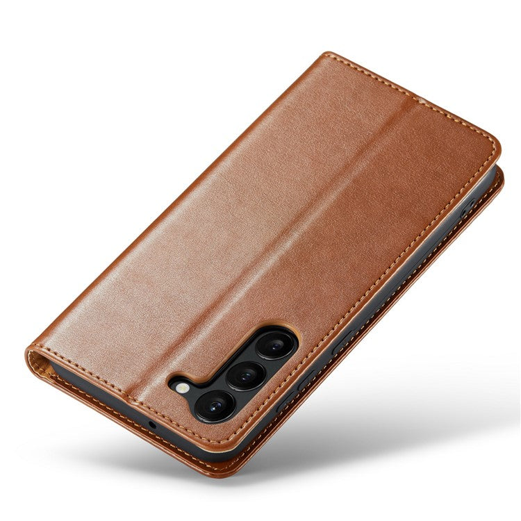 FIERRE SHANN for Samsung Galaxy S23 Phone Stand Case Wallet Protective Leather Phone Cover - Brown