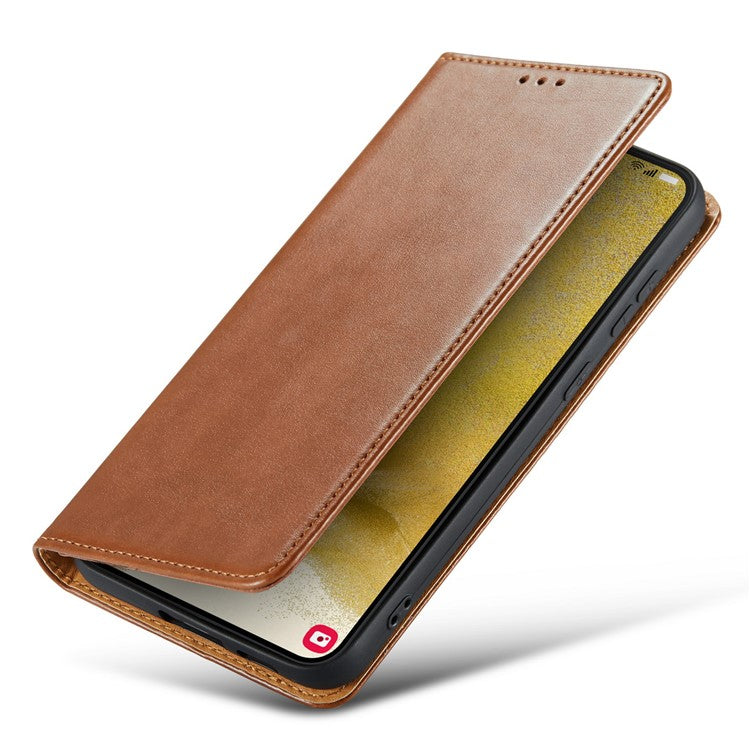 FIERRE SHANN for Samsung Galaxy S23 Phone Stand Case Wallet Protective Leather Phone Cover - Brown