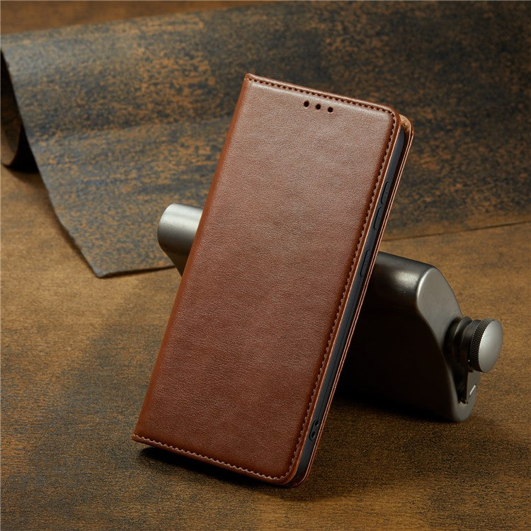 FIERRE SHANN for Samsung Galaxy S23 Phone Stand Case Wallet Protective Leather Phone Cover - Brown