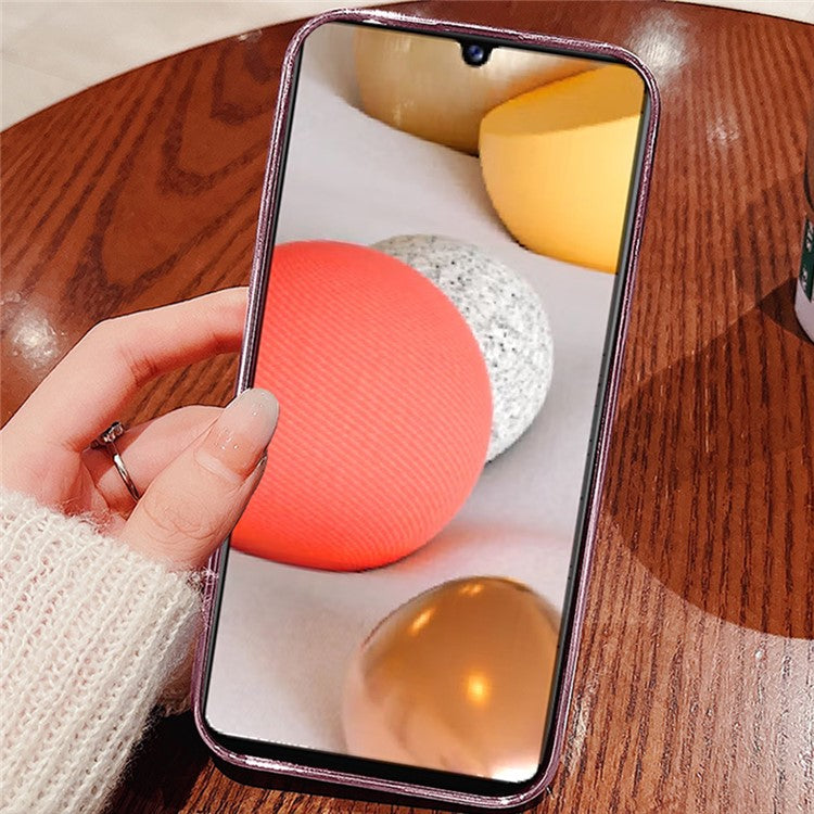 KADEM For Samsung Galaxy A42 5G / M42 5G Gradient Glitter Powder TPU Cover Rhinestone Decor Flower Pattern Anti-drop Protective Case - Purple