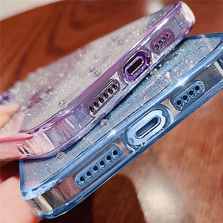 KADEM For Samsung Galaxy A42 5G / M42 5G Gradient Glitter Powder TPU Cover Rhinestone Decor Flower Pattern Anti-drop Protective Case - Purple