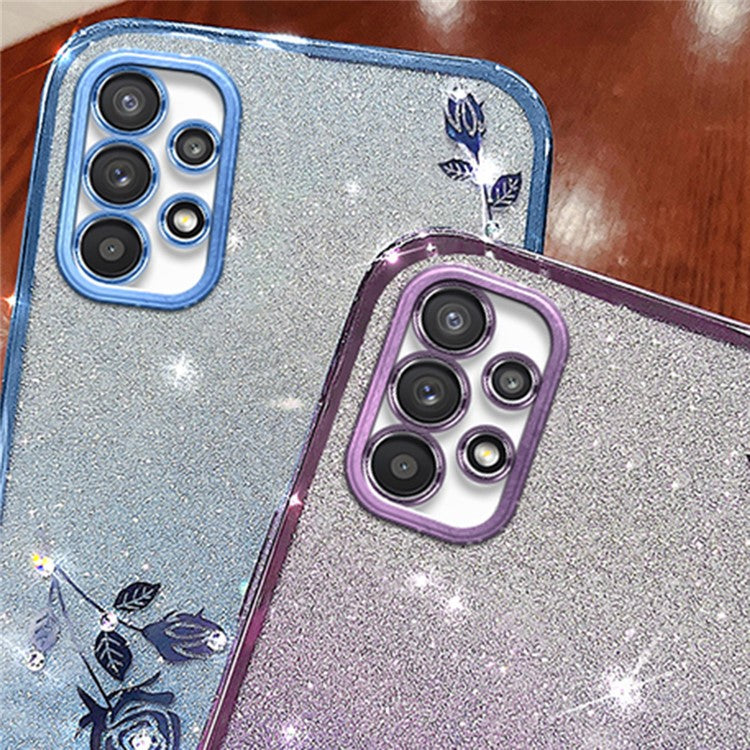 KADEM Flower Gradient Glitter Powder Phone Case for Samsung Galaxy A73 5G , Rhinestone Decor Phone Cover - Purple