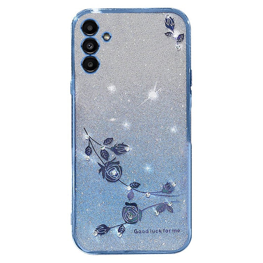 KADEM Phone Cover for Samsung Galaxy A13 5G , Gradient Glitter Powder Rhinestone Flower Protective Case - Blue