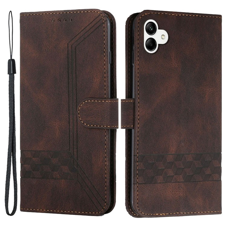 YX0010 Series Leather Phone Case for Samsung Galaxy A04 4G (164.4 x 76.3 x 9.1 mm) / A04e 4G , Wallet Stand Pattern Imprinted Flip Cover - Coffee