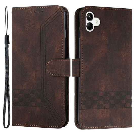 YX0010 Series Leather Phone Case for Samsung Galaxy A04 4G (164.4 x 76.3 x 9.1 mm) / A04e 4G , Wallet Stand Pattern Imprinted Flip Cover - Coffee