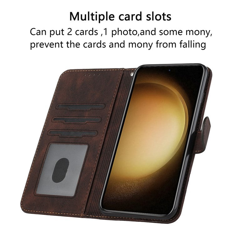 YX0010 Series Leather Phone Case for Samsung Galaxy A04 4G (164.4 x 76.3 x 9.1 mm) / A04e 4G , Wallet Stand Pattern Imprinted Flip Cover - Coffee