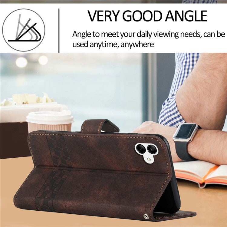 YX0010 Series Leather Phone Case for Samsung Galaxy A04 4G (164.4 x 76.3 x 9.1 mm) / A04e 4G , Wallet Stand Pattern Imprinted Flip Cover - Coffee