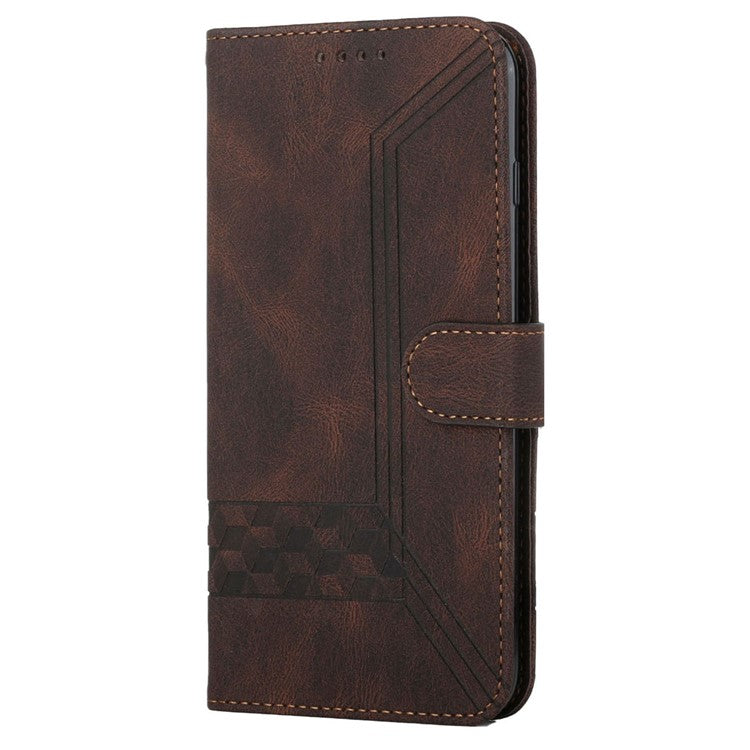 YX0010 Series Leather Phone Case for Samsung Galaxy A04 4G (164.4 x 76.3 x 9.1 mm) / A04e 4G , Wallet Stand Pattern Imprinted Flip Cover - Coffee
