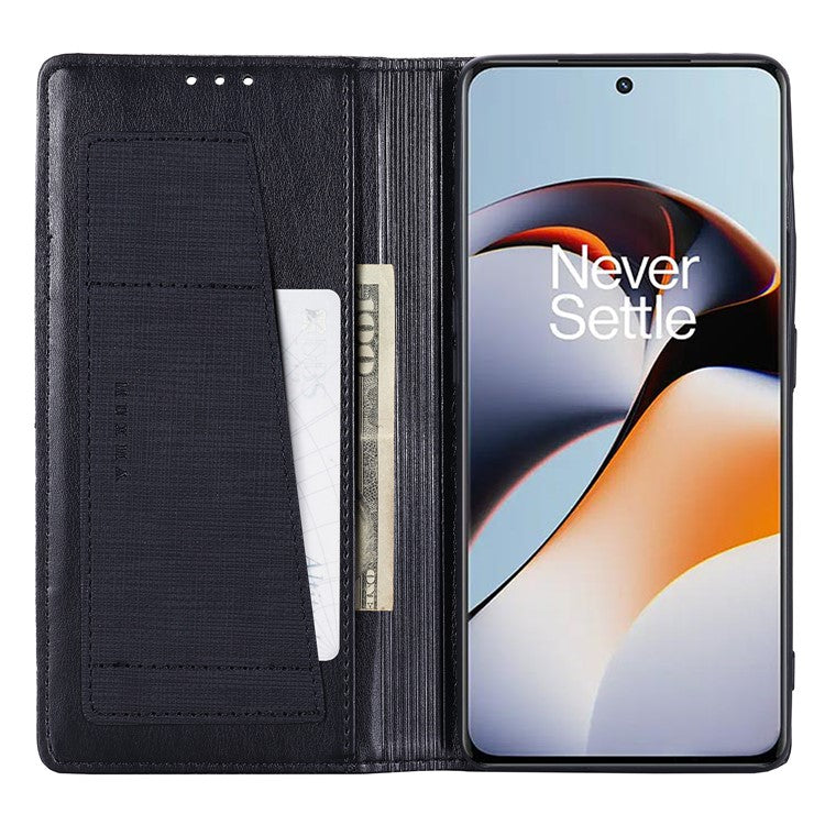 MUXMA MX109 RFID Blocking Phone Case for OnePlus 11R 5G / Ace 2 5G , PU Leather Magnetic Wallet Cover Stand - Black