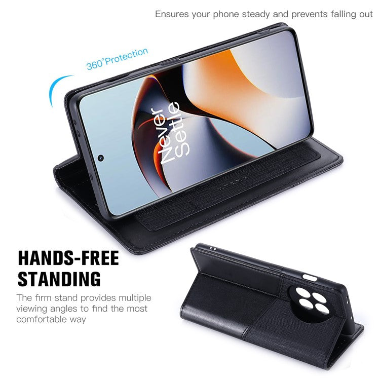 MUXMA MX109 RFID Blocking Phone Case for OnePlus 11R 5G / Ace 2 5G , PU Leather Magnetic Wallet Cover Stand - Black
