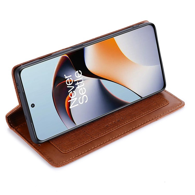 MUXMA MX109 RFID Blocking Phone Case for OnePlus 11R 5G / Ace 2 5G , PU Leather Magnetic Wallet Cover Stand - Brown