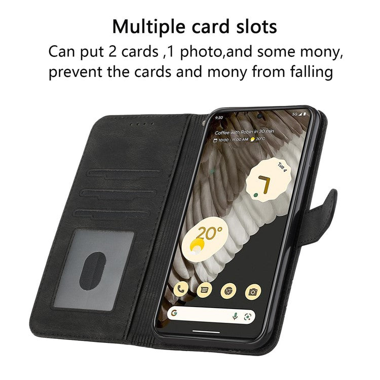 YX0010 Series for Google Pixel 6a Cell Phone Wallet Cover Imprinted Pattern Stand Case PU Leather Shell - Black