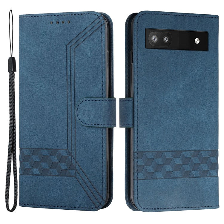 YX0010 Series for Google Pixel 6a Cell Phone Wallet Cover Imprinted Pattern Stand Case PU Leather Shell - Sapphire