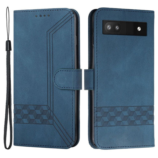 YX0010 Series for Google Pixel 6a Cell Phone Wallet Cover Imprinted Pattern Stand Case PU Leather Shell - Sapphire
