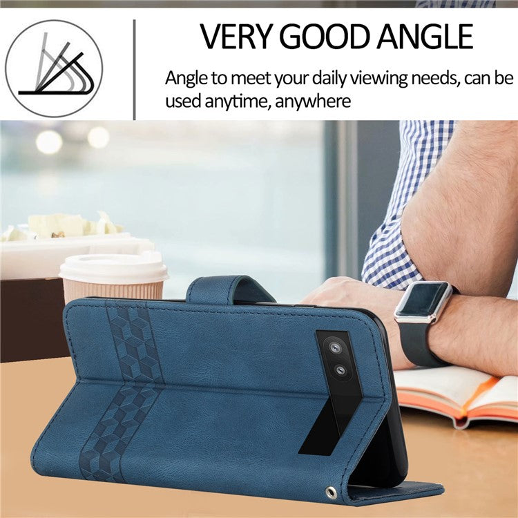YX0010 Series for Google Pixel 6a Cell Phone Wallet Cover Imprinted Pattern Stand Case PU Leather Shell - Sapphire