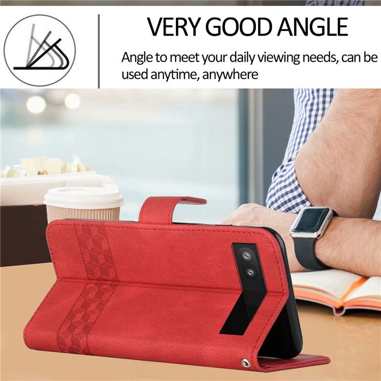YX0010 Series for Google Pixel 6a Cell Phone Wallet Cover Imprinted Pattern Stand Case PU Leather Shell - Red