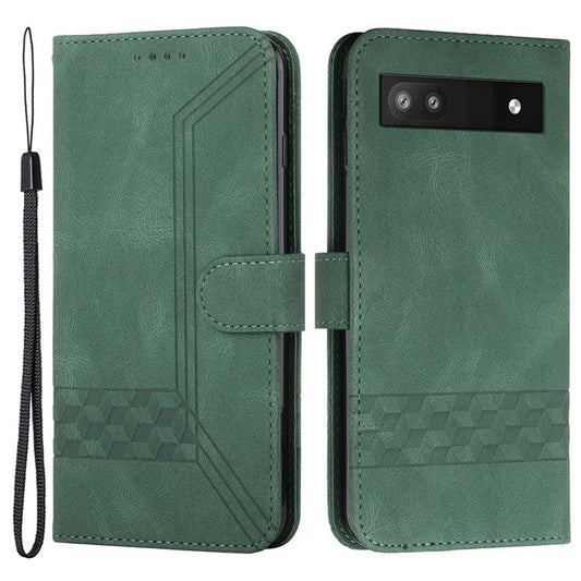 YX0010 Series for Google Pixel 6a Cell Phone Wallet Cover Imprinted Pattern Stand Case PU Leather Shell - Blackish Green