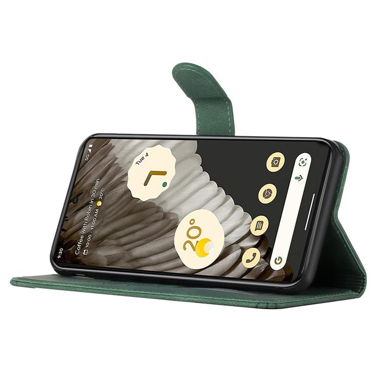 YX0010 Series for Google Pixel 6a Cell Phone Wallet Cover Imprinted Pattern Stand Case PU Leather Shell - Blackish Green