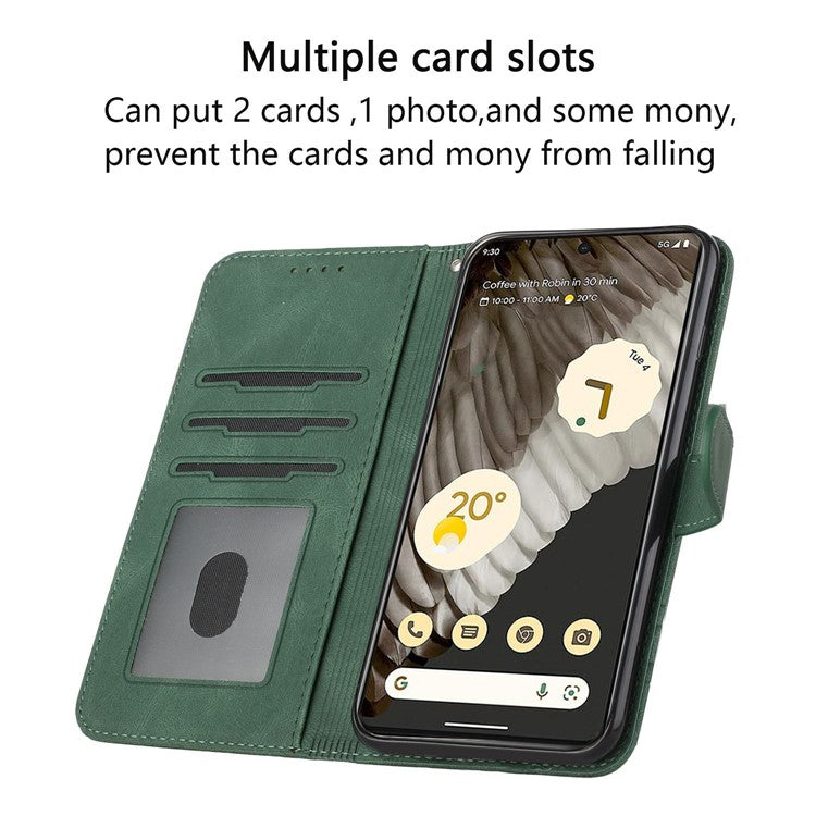 YX0010 Series for Google Pixel 6a Cell Phone Wallet Cover Imprinted Pattern Stand Case PU Leather Shell - Blackish Green